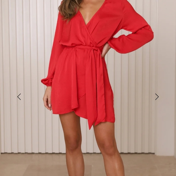 Hello Molly Red Long Sleeve V-Neck Sundress - Picture 1 of 6
